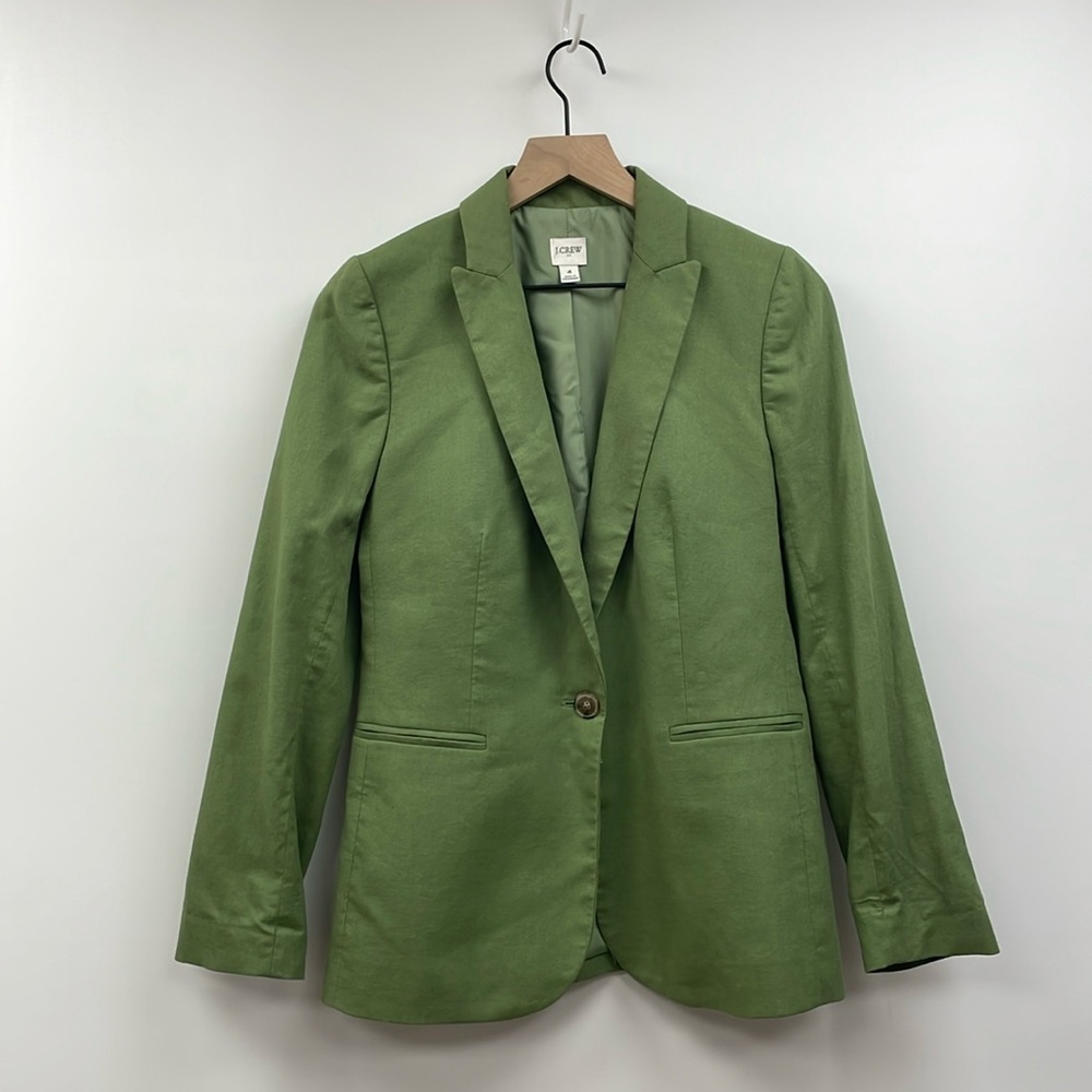 J. Crew Linen Blend Single Breasted Blazer Jacket Coastal Minimalist Green 4